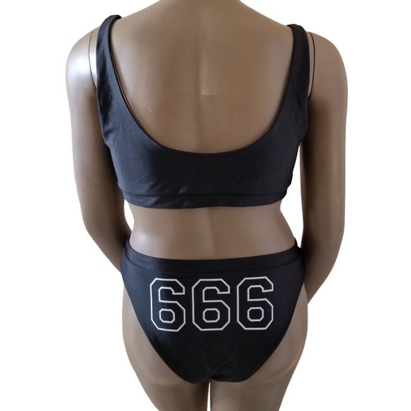 Baphomet 666 Satanic Tank Swim Top Cheeky Bottoms Bikini Swimsuit 2X Black White - Picture 8 of 15